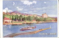VINTAGE POSTCARD Thonon les Bains View Boat