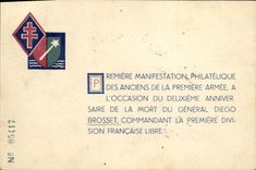 VINTAGE POSTCARD General Brosset philatelic Demonstration of old of the first army