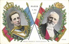 VINTAGE POSTCARD free Spanish Festivals Paris May 30th  1905 SM Alphonse XIII