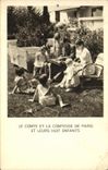 VINTAGE POSTCARD the count and the countess of Paris and their eight children