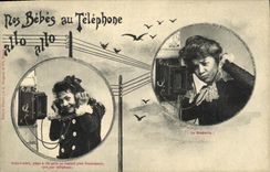 CPA Fantaisie Nos bebes au telephone