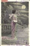 CPA Fantaisie Femme Lune Aubade a la lune