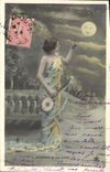 CPA Fantaisie Femme Aubade a la lune