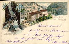 VINTAGE POSTCARD Suisse Hotel Bad Pfafers Gorges with Tamina 1897