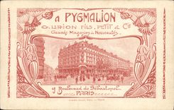 CPA Fantaisie Cyrano de Bergerac Rostand Le baiser de Roxane Pygmalion Boulevard de Sebastopol Paris 