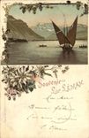 VINTAGE POSTCARD Swiss Boat Lake leman Flowers chart 1898 rare