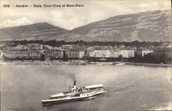 CPA Geneve Rade Eaux Vives et Mont Blanc Bateau 