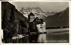 CPA Suisse Lac Leman Chateau de Chillon et dents du Midi