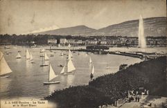 VINTAGE POSTCARD Geneva roads and the Mount Blanc