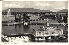 VINTAGE POSTCARD Geneva bridges