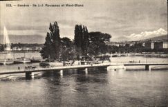 CPA Geneve Ile JJ Rousseau et Mont Blanc 