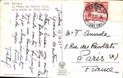 VINTAGE POSTCARD Geneva the palate of the United Nations and the chain of the Mount Blanc