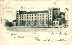 VINTAGE POSTCARD Swiss Gruss aus Basel Kaserne Militaria Chart 1898