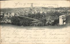 VINTAGE POSTCARD Swiss Freiburg and the suspended bridge