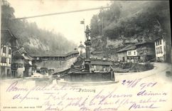 VINTAGE POSTCARD Swiss Freiburg Ninepins of L angel µPuits