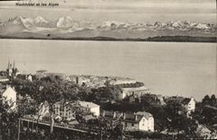 VINTAGE POSTCARD Swiss Neuchatel and the Alps