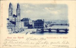 CPA Suisse Zurich Grossmunster u die Alpen