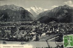 VINTAGE POSTCARD Swiss Interlaken Generalansicht