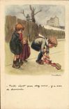 CPA Fantaisie Enfants illustrateur Poulbot Train Ligue nationale contre le taudis