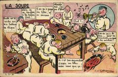 VINTAGE POSTCARD Fantasy soup militaria Humor