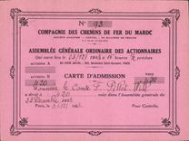 Paperboard Invitation General meeting of the Company of the railroads of Morocco Pintail 1943