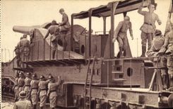 CPA Militaria Artillerie lourde sur voie ferre 