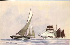 CPA Bateau Pilote et Trois Mats Goelette Haffner