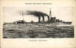VINTAGE POSTCARD Boat French Navy Destroyer Mistral