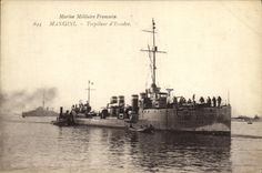 VINTAGE POSTCARD Boat French Navy Mangini Destroyer of Squadron