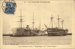 VINTAGE POSTCARD Boat B French Marine the boats school Magellan and Armorique