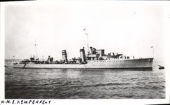 VINTAGE POSTCARD Boat Against HMS Kempenfelt