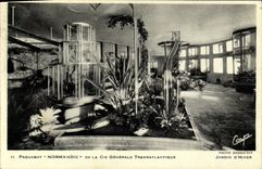 CPA Bateau Paquebot Normandie De La Cie Generale Transatlantique Jardin d'hiver