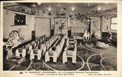 Barco interior de la POSTAL de la VENDIMIA del vapor de Normandía de la 1ra clase Transatlantic General Company los niños del sitio del juego