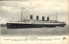 Vapor Francia de Le Havre del barco de la POSTAL de la VENDIMIA de los Transatlantic General Company