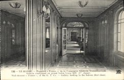 Vapor Francia de Le Havre del barco de la POSTAL de la VENDIMIA de la galería transatlántica de General Company que lleva a la sala de estar grande Louis XIV