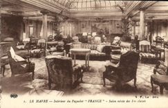 El barco Le Havre de la POSTAL de la VENDIMIA la silla de cubierta mezcló la sala de estar de Francia de las 1ras clases