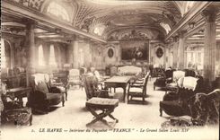 Barco Le Havre de la POSTAL de la VENDIMIA la sala de estar grande Louis XIV de Francia de la silla de cubierta