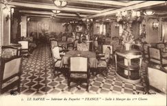 Barco Le Havre de la POSTAL de la VENDIMIA que el comedor de Francia de la silla de cubierta del 1r clasifica