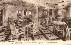 Barco Le Havre de la POSTAL de la VENDIMIA la silla de cubierta Francia la terraza del café