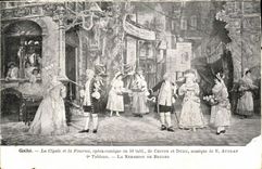 El Cheerfulness de la POSTAL de la VENDIMIA la cigarra y la hormiga funcionó la 4ta tabla cómica la feria de la aldea de Brujas