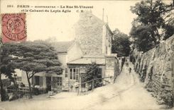 VINTAGE POSTCARD Paris Montmartre the street Holy Vincent and the Cabaret of Nimble Rabbit