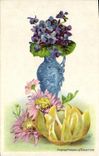 VINTAGE POSTCARD Fantasy Flowers Chrysanthemums and violets