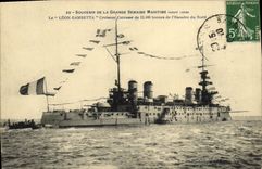 VINTAGE POSTCARD Bateau Souvenir of the Great maritime week August 1908 the Leon Gambetta Croiseur Armours squadron of North