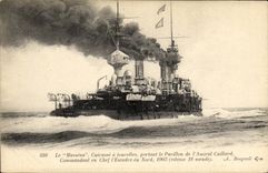 CPA Bateau Massena Croiseur a tourelles portant le pavillon de l'amiral Caillard