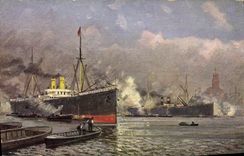 VINTAGE POSTCARD Boat Steamer Port