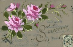 CPA Fantaisie Fleurs (decor a la main)