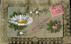 CPA Fantaisie Fleurs (decor a la main)