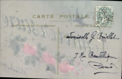 CPA Fantaisie Fleurs Anniversaire Hirondelle 