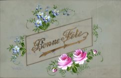 CPA Fantaisie Fleurs (decor a la main)
