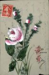 CPA Fantaisie Fleurs (decor a la main)